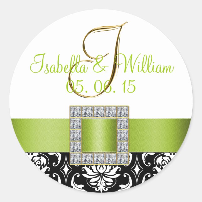 Sticker Mariage damassé noir vert | Initiale (Devant)