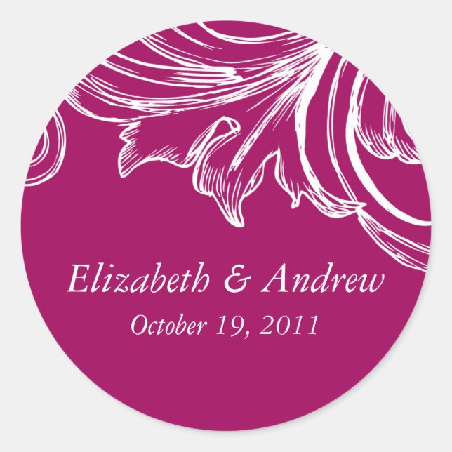 Sticker Mariage damassé vintage RASPBERRY & Blanc (Devant)