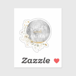 Sticker Mariage d'aquarelle or Pleine lune Fleur sauvage