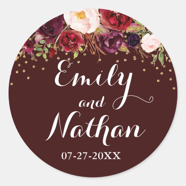 Sticker Mariage de automne Floral Gold Confetti Bo (Devant)