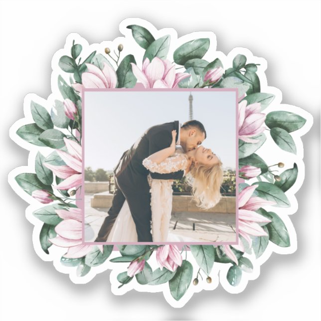 Sticker Mariage de cadre à fleurs Magnolia personnalisé (Recto)