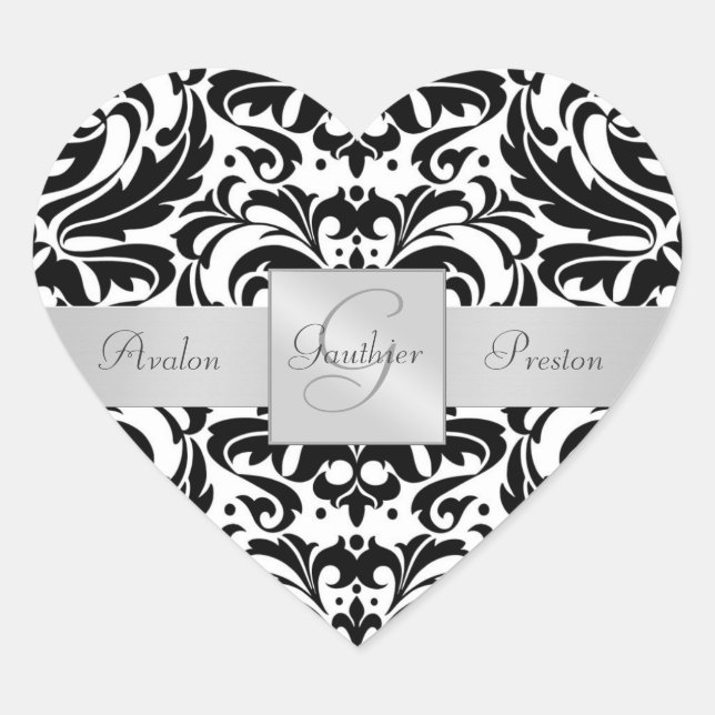 Sticker Mariage de coeur Damas noir et blanc (Devant)