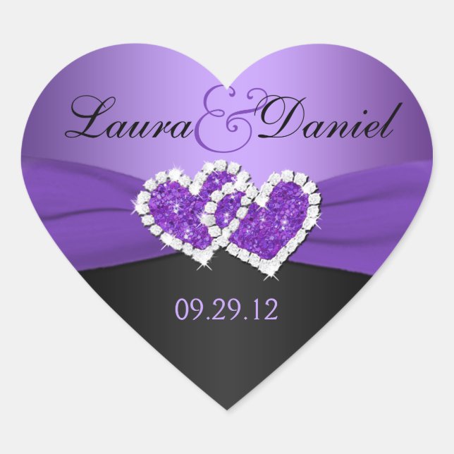 Sticker Mariage de Coeurs Joints Violet et Noir (Devant)