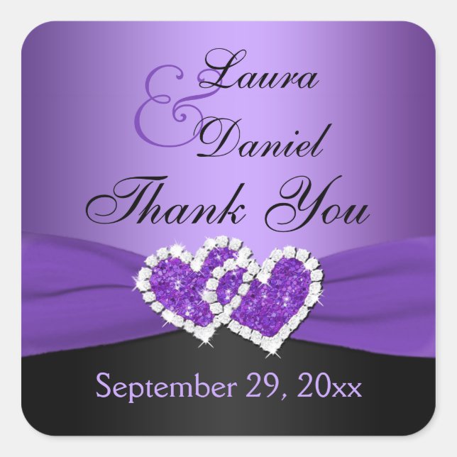 Sticker Mariage de Coeurs Joints Violet et Noir (Devant)