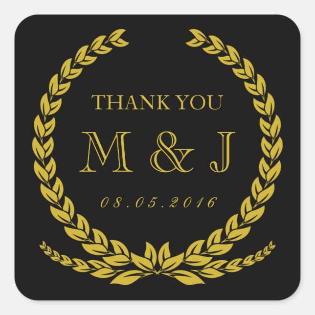 Sticker Mariage de couronne de laurier noir et or (Devant)