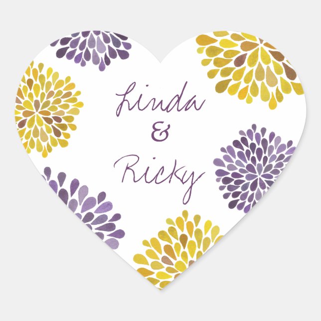 Sticker Mariage de fleurs de dahlia violet et jaun (Devant)