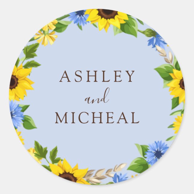Sticker Mariage de fleurs de tournesol bleu rustiq (Devant)