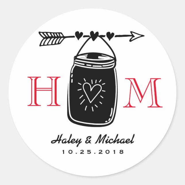 Sticker Mariage de la flèche du coeur Mason Jar (Devant)