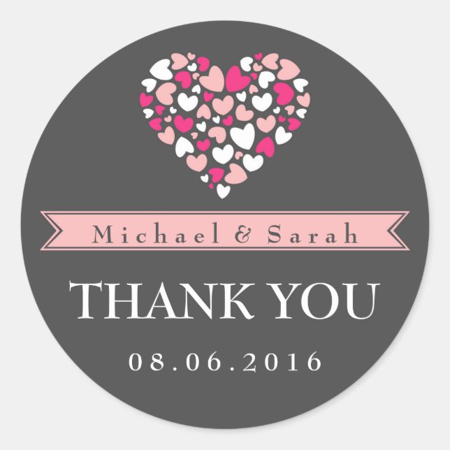 Sticker Mariage de Merci rose et gris (Devant)