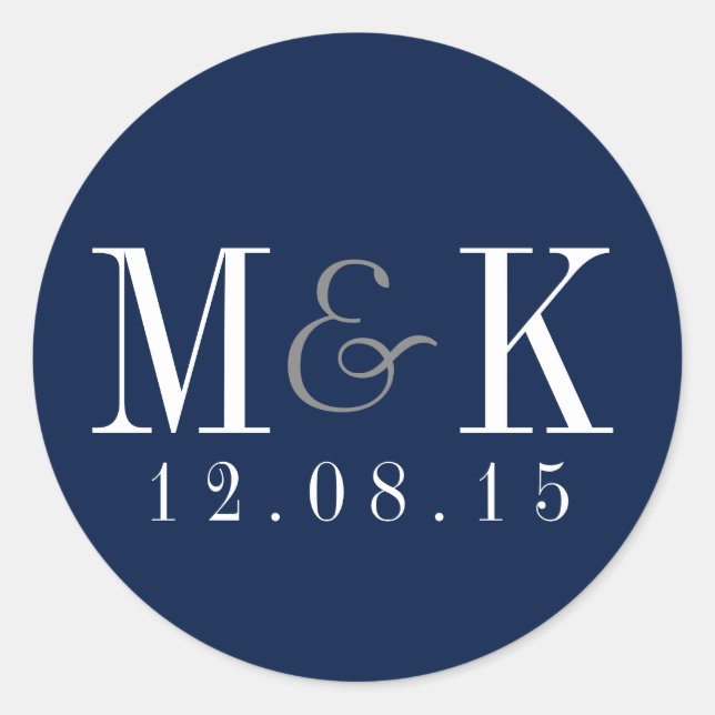 Sticker Mariage de Monogramme bleu marine élégant (Devant)