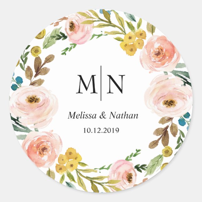 Sticker Mariage de monogramme de fleurs de printem (Devant)