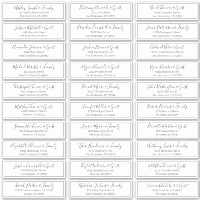 Sticker Mariage de script moderne nom d'invité adresse (Devant)
