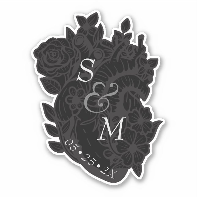 Sticker Mariage de Vampire de Fleur Gothique du Coeur Noir (Devant)
