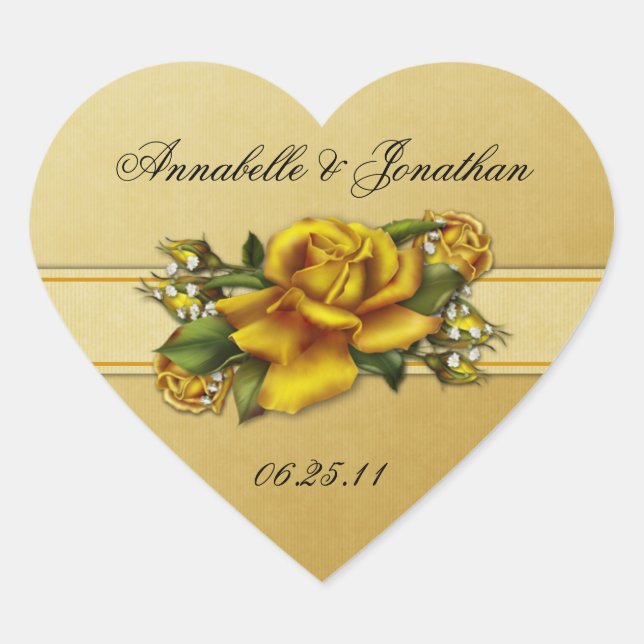 Sticker Mariage du coeur des Roses Jaunes (Devant)