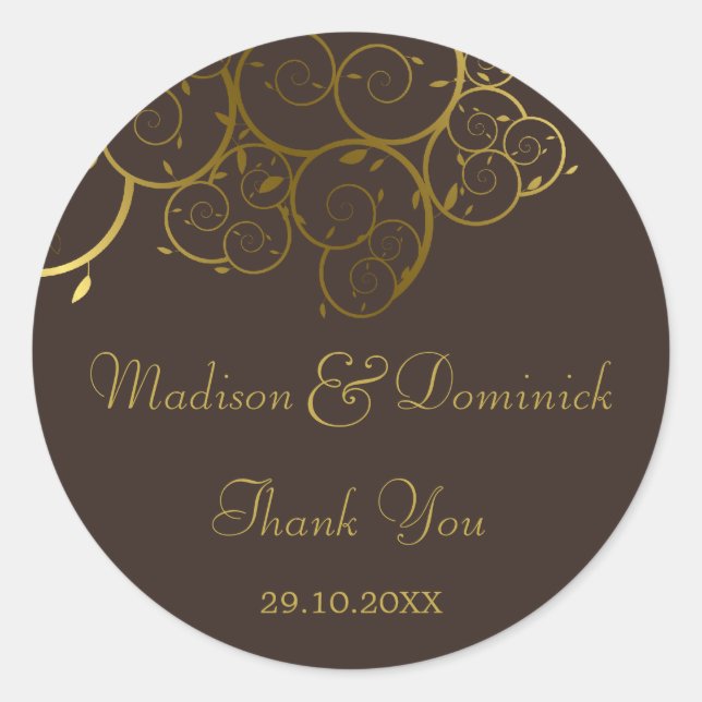 Sticker Mariage élégant Golden Spiral Vines Classy (Devant)
