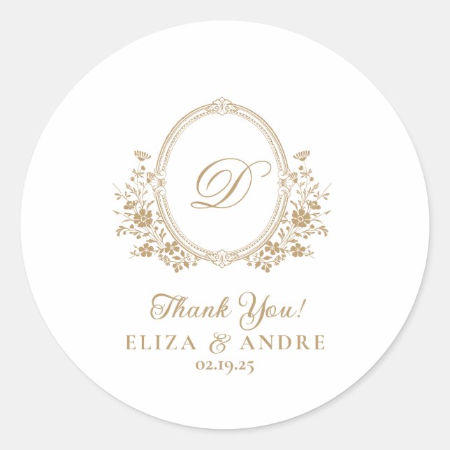 Sticker Mariage Élégant Monogramme Or (Devant)