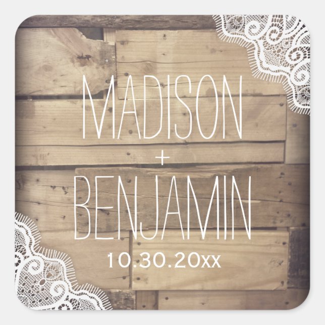 Sticker Mariage en dentelle de bois personnalisé r (Devant)