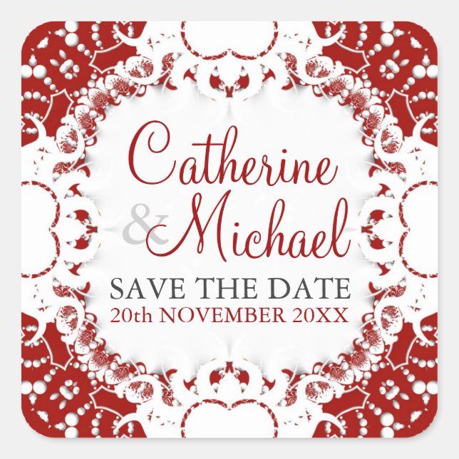 Sticker Mariage en dentelle rouge+blanc (Devant)