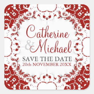 Sticker Mariage en dentelle rouge+blanc