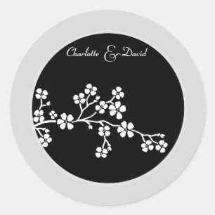 Sticker Mariage en fleurs de cerise noire en argen