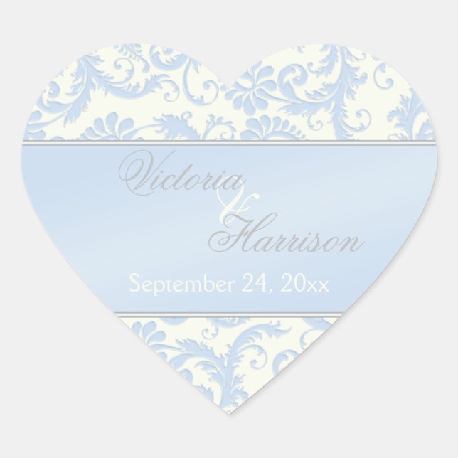 Sticker Mariage en forme de coeur bleu et ivoire (Devant)