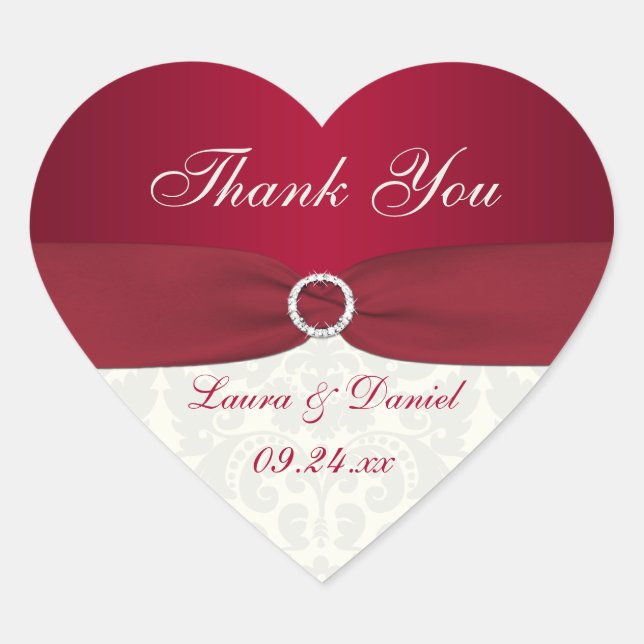 Sticker Mariage en forme de coeur rouge et ivoire  (Devant)