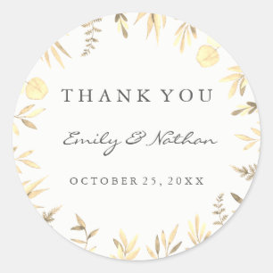 Sticker mariage en Merci feuille or