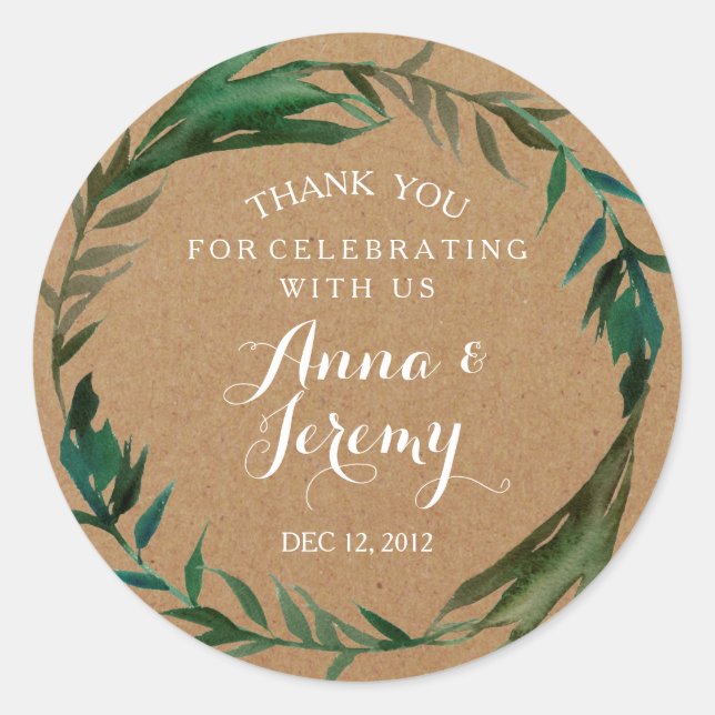 Sticker Mariage en papier Kraft rustique vert (Devant)