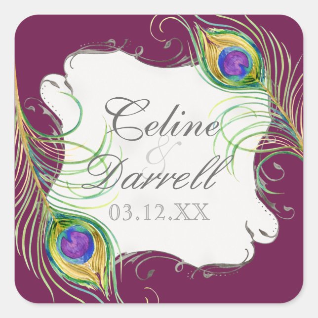 Sticker Mariage en plumes de paon ou sceau (Devant)