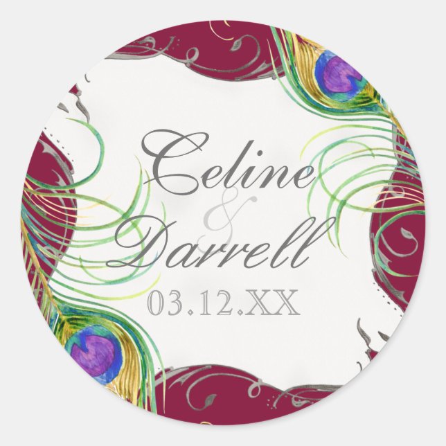 Sticker Mariage en plumes de paon ou sceau (Devant)