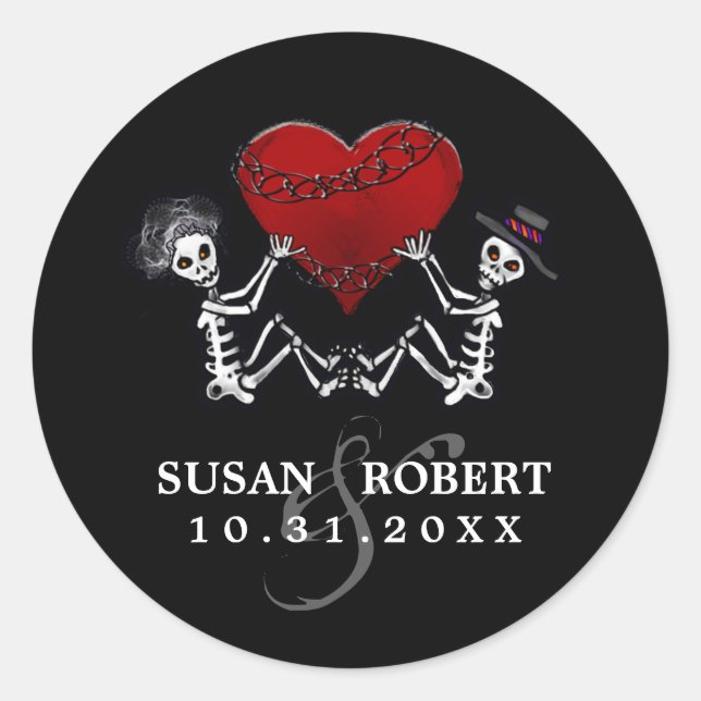 Sticker mariage Enveloppe - Skeletons avec coeur (Devant)