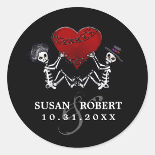 Sticker mariage Enveloppe - Skeletons avec coeur