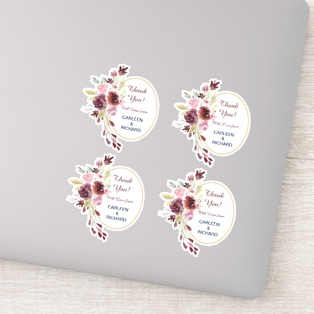 Sticker Mariage Floral de la marine de Bourgogne Contour (Détail)