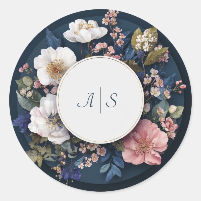 Sticker Mariage floral élégant à floraison minuit (Devant)