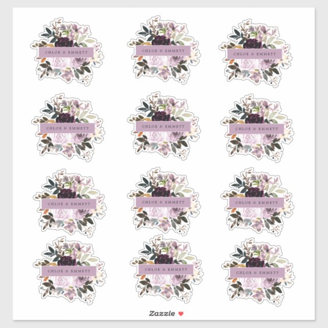 Sticker Mariage floral rose et violet (Feuille)