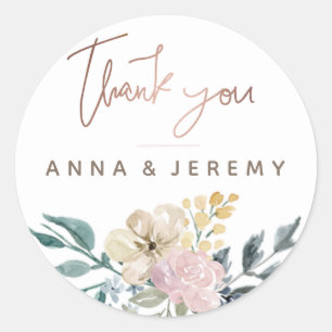 Sticker Mariage Floral Rose or Merci