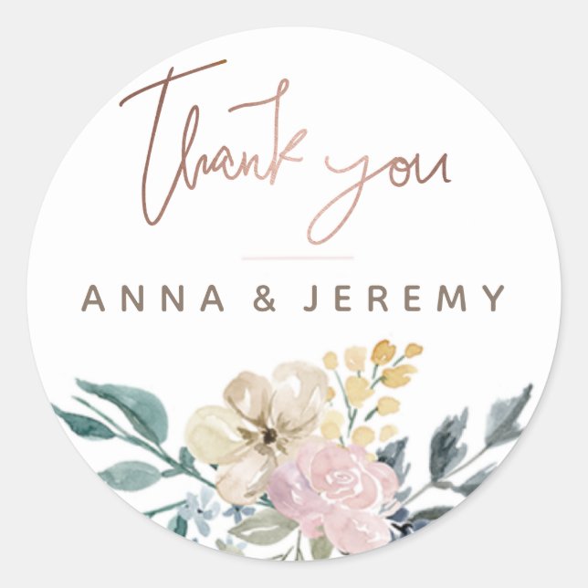 Sticker Mariage Floral Rose or Merci (Devant)