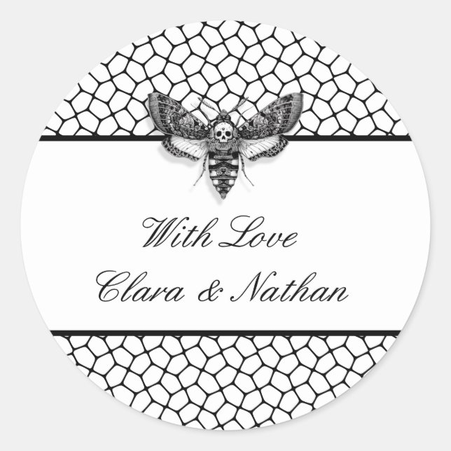 Sticker Mariage gothique - Moth & Lace noir & blan (Devant)
