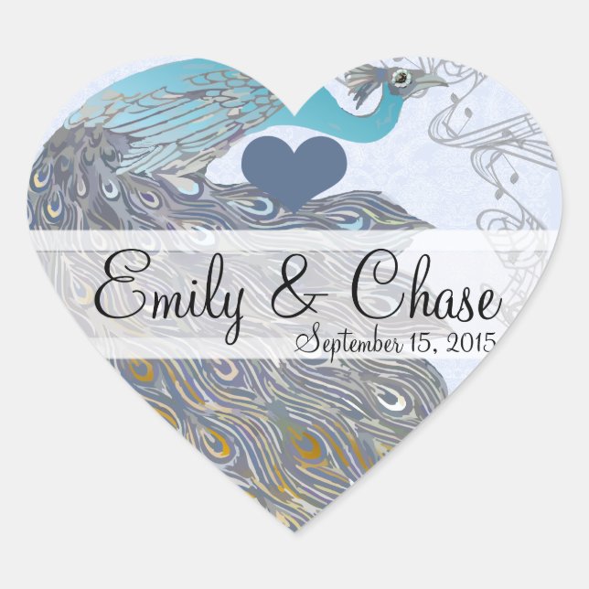 Sticker Mariage Gris Jaune Aqua Peacock Feathers (Devant)
