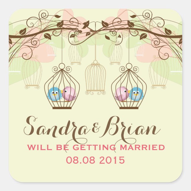 Sticker Mariage Hanging Bird Cages & Fleurs Rétro (Devant)