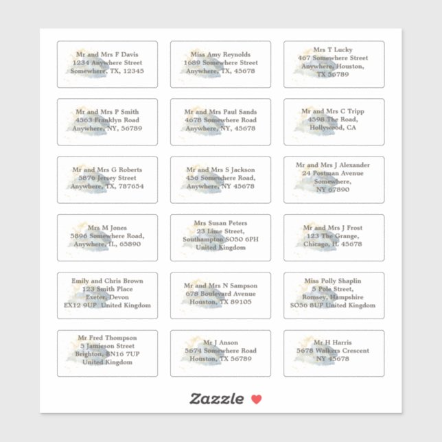 Sticker Mariage individuel Nom du client Adresse Blue Ombr (Feuille)