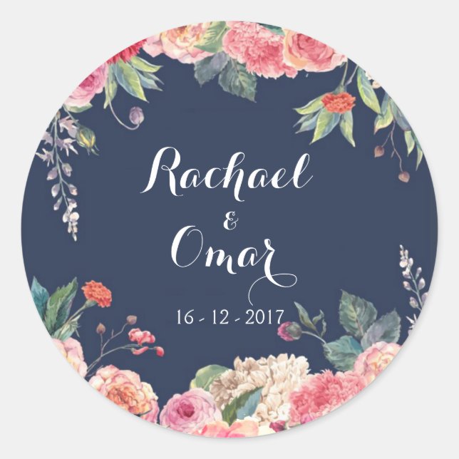 Sticker Mariage marine bleu et rose (Devant)