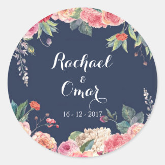 Sticker Mariage marine bleu et rose
