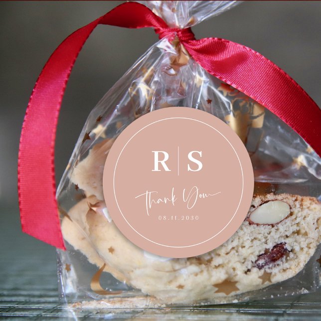 Sticker mariage Merci - Terracotta & Initiales (Wedding Thank You Sticker - Terracotta & Initials Customize)