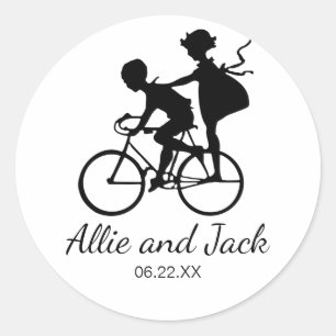 Sticker Mariage mignon avec couple sur un vélo