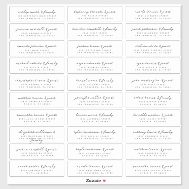 Sticker Mariage Moderne Simple Noir et Blanc Noms d'hôtes (Feuille)
