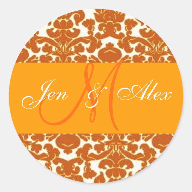 Sticker mariage Monogram Bride Groom Orange Damask (Devant)