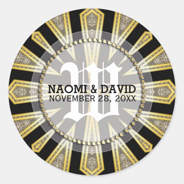 Sticker Mariage Monogramme Or Art Déco élégant (Devant)