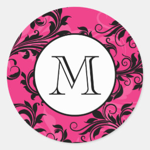 Sticker Mariage Monogramme rose noire