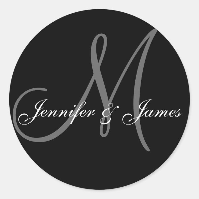Sticker Mariage noir et blanc monogramme élégant (Devant)